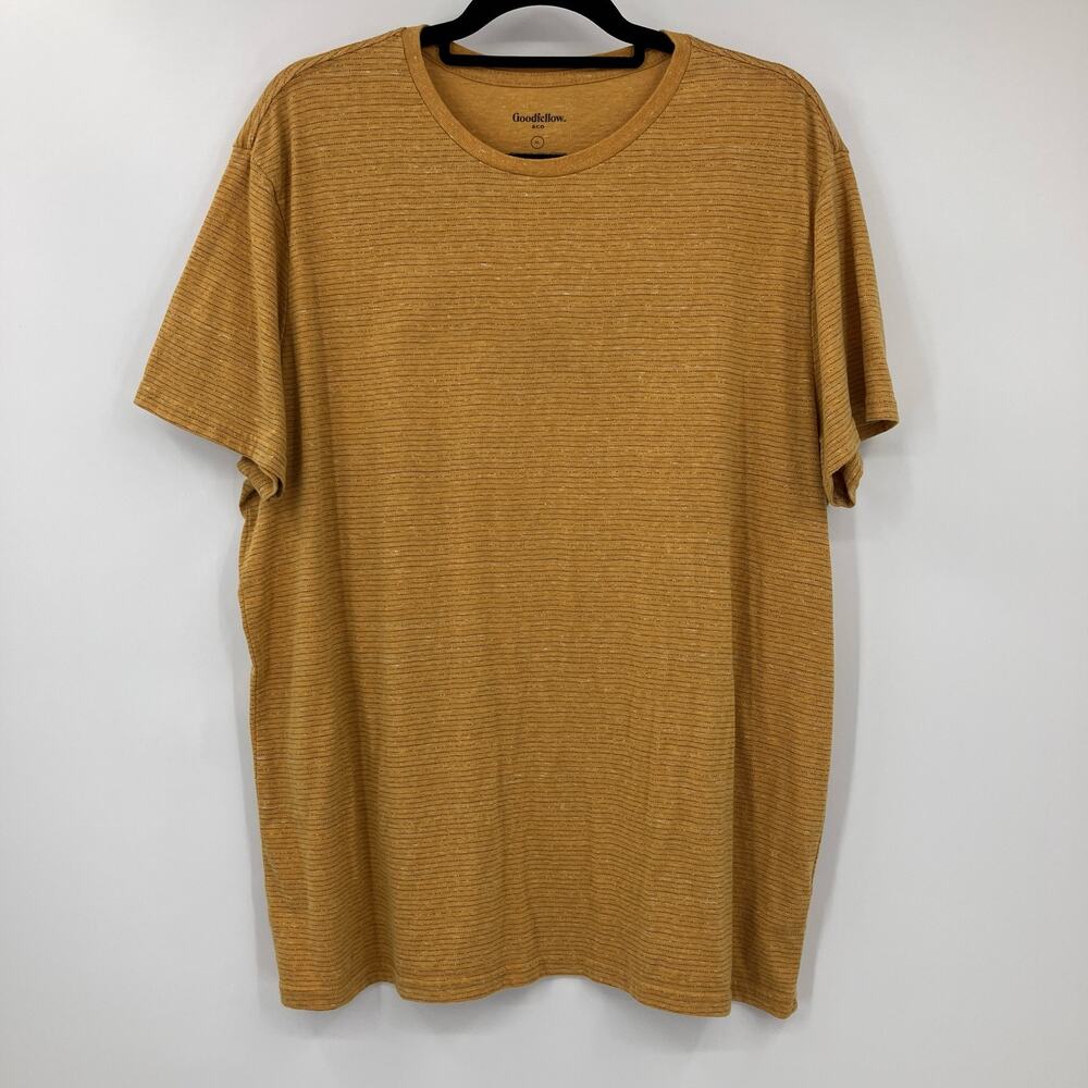 Goodfellow Mustard Yellow Black Stripe Standard Fit Crew Neck Short Sleeve Shirt